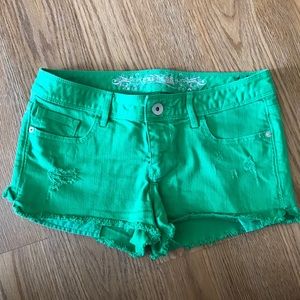 Green jean shorts